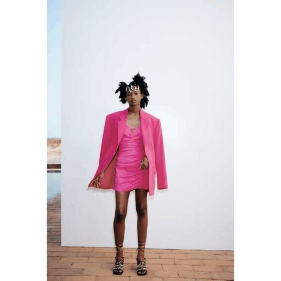 ZARA NWT BLOGGERS FAV LINEN BLEND barbie PINK SIZE S DRAPPED DRESS MINI - Picture 4 of 9